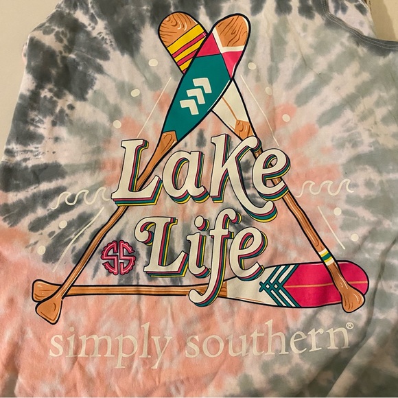 NWT Simply Southern Medium Pink Gray Tie Dye Lake Life Tank Top - Picture 7 of 8